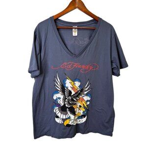 Vintage Y2K Don Ed Hardy By Christian Audiegier Tattoo Vneck Tshirt Size XL